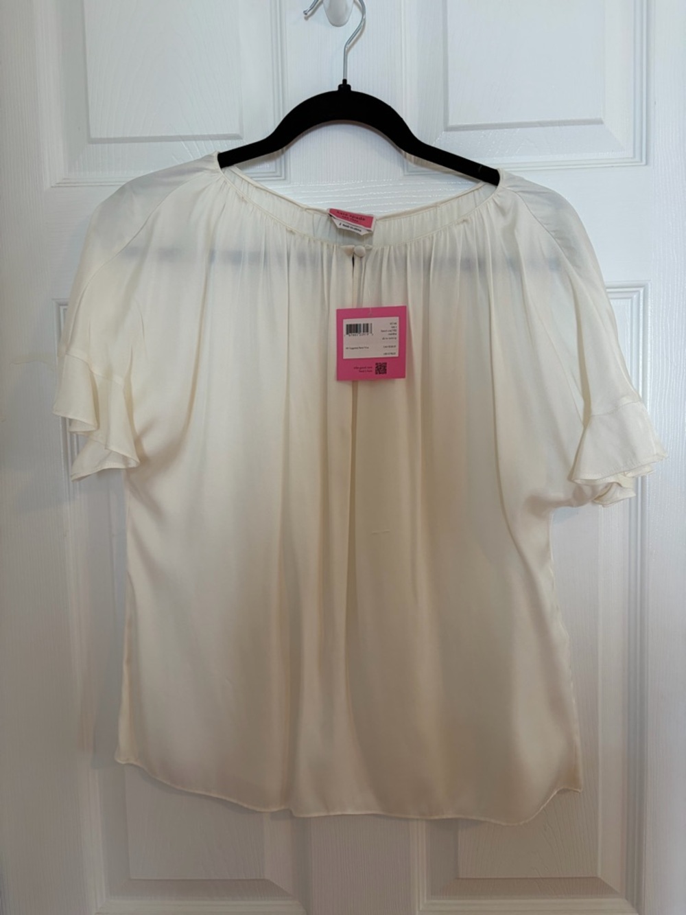 NWT Kate Spade French Crepe Silk Tie-Neck Short Sleeve Ivory Blouse small $199